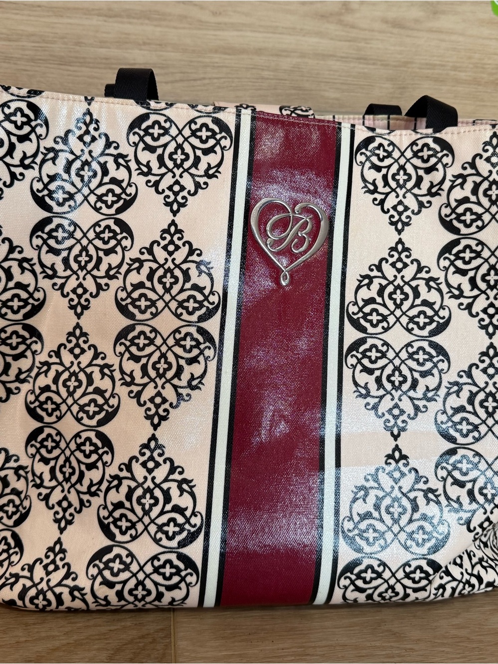Brighton Heart Tote Bag Cream Burgundy Black Filigree Large Shoulder Tote - Picture 3 of 10